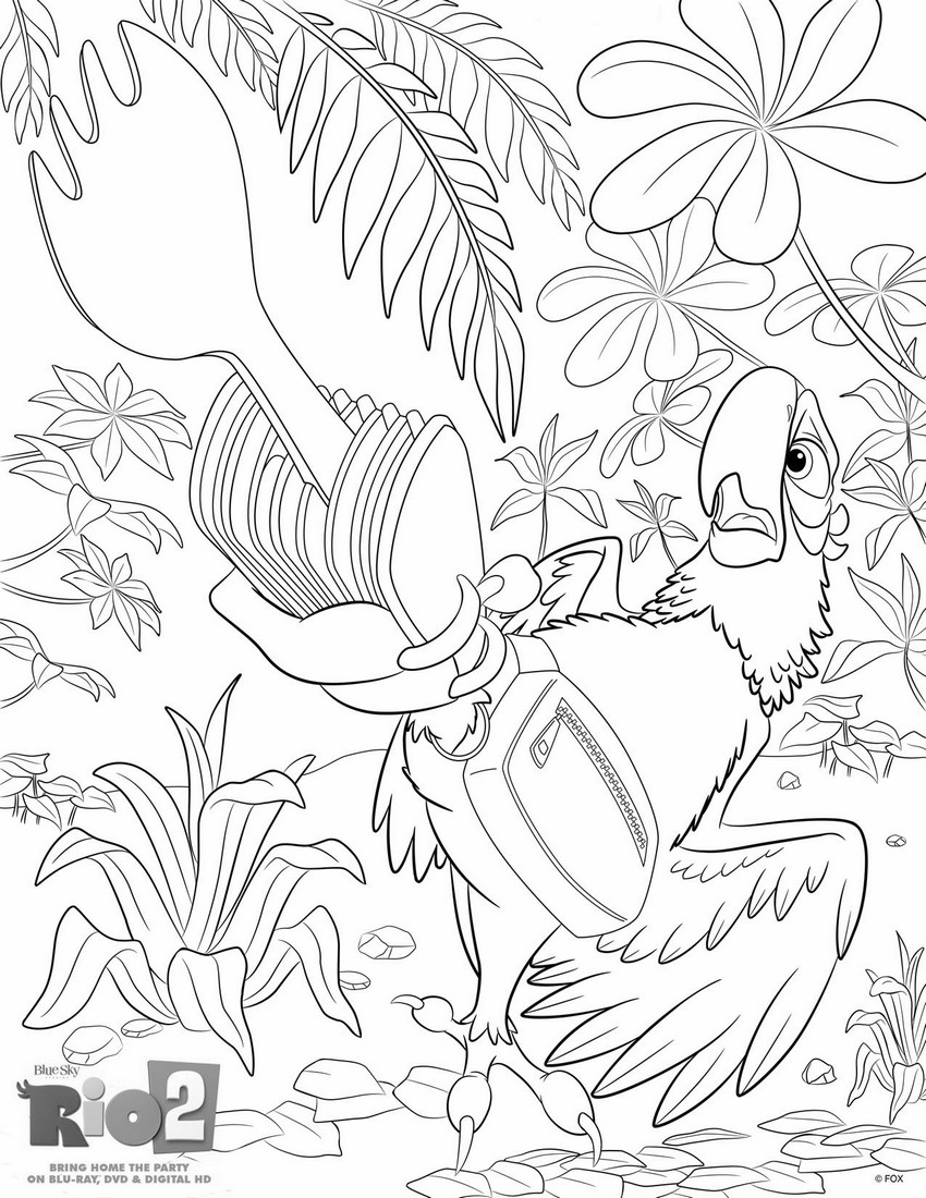 coloriage rio 2 blu et sa trousse de voyage